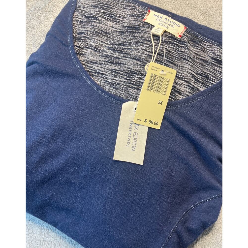Max Studio Weekend Woman Navy Blue Long Sleeve A-Line Tunic Top 3X NWT